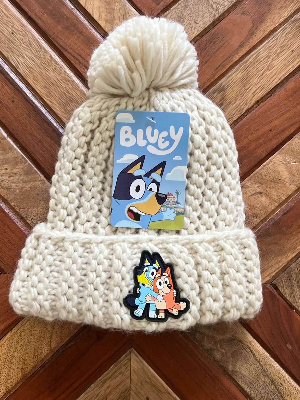 Bluey Kids Cream Pom Pom Knit Hat